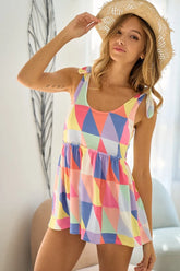 BiBi Multi Color Block Brushed Tied Ribbon Shoulder Top FUCHSIA BLUE OutfitFlow